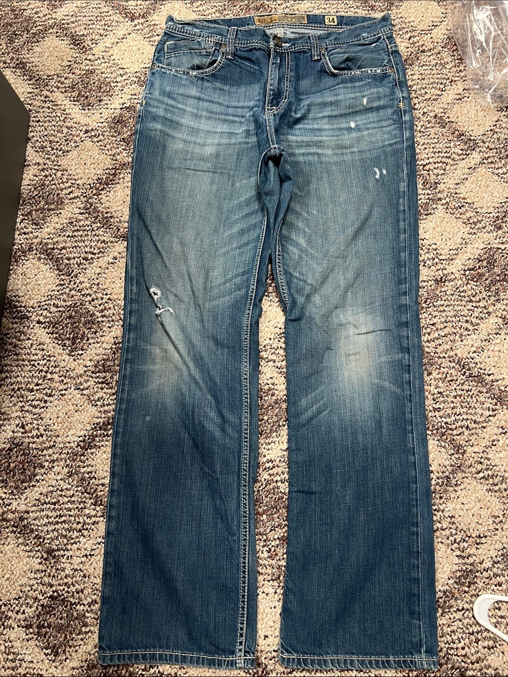 BKE Men's Distressed Medium Blue Straight Jeans